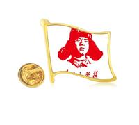 Lei Feng Serve People Red China Golden Metal Flag Lapel Pin Badge
