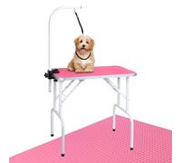 LEIBOU Pet Dog Grooming Table Foldable Grooming Table Heavy Duty Iron Frame with Arm & Noose for Dog Cat Pet Grooming (32'', Pink)