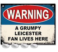 Leicester City F.C Gifts for Men - or Boys Funny Leicester City Football Grumpy LCFC Fan Lives Here Metal Sign, Mens Metal Poster for Dads FC Man Cave or Home Bar Signs