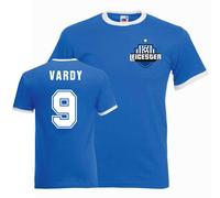 Leicester City FC Men's Jamie Vardy Leicester Ringer Tee in Blue | Size: Medium Leicester City FC Blue M