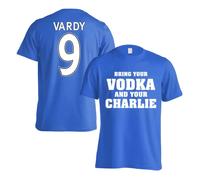Leicester City FC Men's Mens Leicester Jamie Vardy Vodka Charlie T-Shirt - Vardy 9 in Blue | Size: Medium Leicester City FC Blue M
