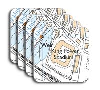 Leicester Football Ground Map Coaster Set, King Power Stadium Map Set of 4 Coasters, Coaster Gift Set for Leicetser Supporter