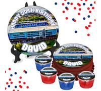 Leicester King Power Stadium PERSONALISED Edible Cupcake Toppers / 8" Inch Cake Wafer or Icing - Sports Football Fan Birthday Party Cake Decorations - Perfect for Brownies, Cookies, Muffins & More!