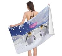 Leichong 3D a Pair Of Penguins Beach Towel Extra Large Microfiber Soft Quick Dry for Adults, Love Pattern Romantic Bath Towel Lightweight Soft Absorbent for Travel Swimming Pool Sports, 100 x 200 cm