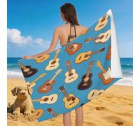 Leichong 3D Acoustic Guitar Beach Towel Large Microfiber Soft Quick Dry for Adults, Music Elements Bath Towel Lightweight Soft Absorbent for Travel Swimming Pool Sports, 80 x 160 cm