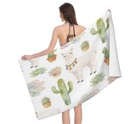 Leichong 3D Alpaca Beach Towel Large Microfiber Soft Quick Dry for Adults, Cactus Succulent Bath Towel Lightweight Soft Absorbent for Travel Swimming Pool Sports, 180 x 90 cm