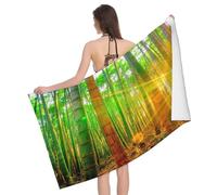 Leichong 3D Bamboo Woods Beach Towel Extra Large Microfiber Soft Quick Dry for Adults, Botanical Bath Towel Lightweight Soft Absorbent for Travel Swimming Pool Sports, 100 x 200 cm