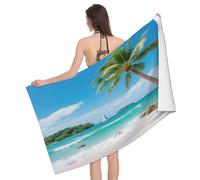 Leichong 3D Beach Beach Towel Extra Large Microfiber Soft Quick Dry for Adults, Coconut Tree By the Sea Bath Towel Lightweight Soft Absorbent for Travel Swimming Pool Sports, 100 x 200 cm