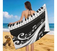 Leichong 3D Black White Piano Keys Beach Towel Microfiber Soft Quick Dry for Adults, Music Elements Bath Towel Lightweight Soft Absorbent for Travel Swimming Pool Sports, 75 x 150 cm