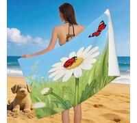 Leichong 3D Cartoon Chrysanthemum Beach Towel Extra Large Microfiber Soft Quick Dry for Adults, Ladybug Bath Towel Lightweight Soft Absorbent for Travel Swimming Pool Sports, 100 x 200 cm
