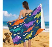 Leichong 3D Cartoon Dino Beach Towel Extra Large Microfiber Soft Quick Dry for Adults, Prehistoric Animal Bath Towel Lightweight Soft Absorbent for Travel Swimming Pool Sports, 100 x 200 cm