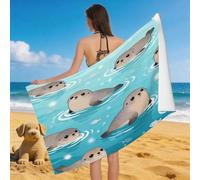Leichong 3D Cartoon Seal Beach Towel Microfiber Soft Quick Dry for Adults, Cute Seal Bath Towel Lightweight Soft Absorbent for Travel Swimming Pool Sports, 75 x 150 cm
