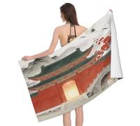 Leichong 3D Chinese Architecture Beach Towel Large Microfiber Soft Quick Dry for Adults, Chinese Style Bath Towel Lightweight Soft Absorbent for Travel Swimming Pool Sports, 80 x 160 cm