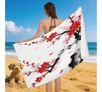 Leichong 3D Chinese Plum Blossom Beach Towel Extra Large Microfiber Soft Quick Dry for Adults, Chic Bath Towel Lightweight Soft Absorbent for Travel Swimming Pool Sports, 100 x 200 cm