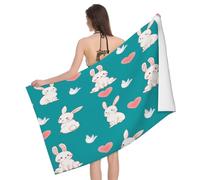 Leichong 3D Cute Rabbit Beach Towel Extra Large Microfiber Soft Quick Dry for Adults, Hearts Bath Towel Lightweight Soft Absorbent for Travel Swimming Pool Sports, 100 x 200 cm