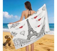 Leichong 3D Eiffel Tower Beach Towel Microfiber Soft Quick Dry for Adults, Love Heart Bath Towel Lightweight Soft Absorbent for Travel Swimming Pool Sports, 75 x 150 cm