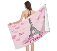 Leichong 3D Eiffel Tower Illustration Beach Towel Microfiber Soft Quick Dry for Adults, Pink Romance Bath Towel Lightweight Soft Absorbent for Travel Swimming Pool Sports, 75 x 150 cm