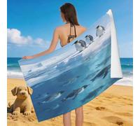 Leichong 3D Emperor Penguin Beach Towel Large Microfiber Soft Quick Dry for Adults, Wild Animal Bath Towel Lightweight Soft Absorbent for Travel Swimming Pool Sports, 80 x 160 cm
