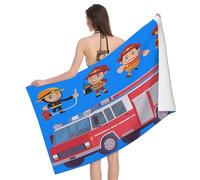 Leichong 3D Fire Truck Vehicle Beach Towel Extra Large Microfiber Soft Quick Dry for Adults, Firefighter Bath Towel Lightweight Soft Absorbent for Travel Swimming Pool Sports, 100 x 200 cm