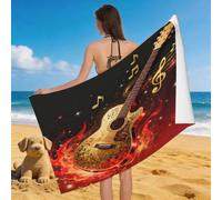 Leichong 3D Flame Guitar Beach Towel Large Microfiber Soft Quick Dry for Adults, Music Elements Bath Towel Lightweight Soft Absorbent for Travel Swimming Pool Sports, 80 x 160 cm