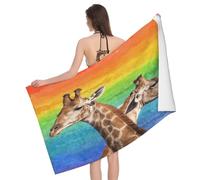 Leichong 3D Giraffe Beach Towel Large Microfiber Soft Quick Dry for Adults, Multi Coloured Bath Towel Lightweight Soft Absorbent for Travel Swimming Pool Sports, 80 x 160 cm