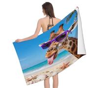 Leichong 3D Giraffe Print Beach Towel Large Microfiber Soft Quick Dry for Adults, Lovely Bath Towel Lightweight Soft Absorbent for Travel Swimming Pool Sports, 80 x 160 cm