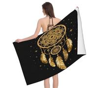 Leichong 3D Golden Dreamcatcher Beach Towel Large Microfiber Soft Quick Dry for Adults, Abstract Style Bath Towel Lightweight Soft Absorbent for Travel Swimming Pool Sports, 180 x 90 cm