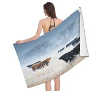 Leichong 3D Highland Cattle Beach Towel Large Microfiber Soft Quick Dry for Adults, Wild Animal Bath Towel Lightweight Soft Absorbent for Travel Swimming Pool Sports, 80 x 160 cm