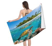 Leichong 3D Island Scenery Beach Towel Extra Large Microfiber Soft Quick Dry for Adults, Coral Reef Bath Towel Lightweight Soft Absorbent for Travel Swimming Pool Sports, 100 x 200 cm