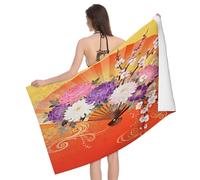 Leichong 3D Japanese Folding Fan Beach Towel Large Microfiber Soft Quick Dry for Adults, Oriental Style Bath Towel Lightweight Soft Absorbent for Travel Swimming Pool Sports, 80 x 160 cm