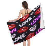Leichong 3D Kiss Lip Beach Towel Extra Large Microfiber Soft Quick Dry for Adults, Romance Theme Bath Towel Lightweight Soft Absorbent for Travel Swimming Pool Sports, 100 x 200 cm
