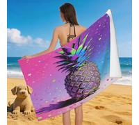 Leichong 3D Neon Pineapple Beach Towel Large Microfiber Soft Quick Dry for Adults, Watercolor Effect Bath Towel Lightweight Soft Absorbent for Travel Swimming Pool Sports, 80 x 160 cm
