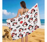 Leichong 3D Penguin Print Beach Towel Microfiber Soft Quick Dry for Adults, Simple Bath Towel Lightweight Soft Absorbent for Travel Swimming Pool Sports, 75 x 150 cm