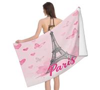 Leichong 3D Pink Eiffel Tower Beach Towel Large Microfiber Soft Quick Dry for Adults, Watercolor Style Bath Towel Lightweight Soft Absorbent for Travel Swimming Pool Sports, 180 x 90 cm