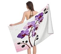 Leichong 3D Purple Phalaenopsis Beach Towel Large Microfiber Soft Quick Dry for Adults, Chic Bath Towel Lightweight Soft Absorbent for Travel Swimming Pool Sports, 80 x 160 cm