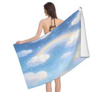 Leichong 3D Rainbow Cloud Beach Towel Large Microfiber Soft Quick Dry for Adults, Dreamy Bath Towel Lightweight Soft Absorbent for Travel Swimming Pool Sports, 80 x 160 cm