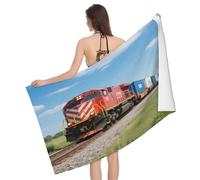 Leichong 3D Red Train Beach Towel Microfiber Soft Quick Dry for Adults, Freight Transportation Bath Towel Lightweight Soft Absorbent for Travel Swimming Pool Sports, 75 x 150 cm
