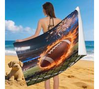 Leichong 3D Rugby Ball Beach Towel Extra Large Microfiber Soft Quick Dry for Adults, Sports Elements Bath Towel Lightweight Soft Absorbent for Travel Swimming Pool Sports, 100 x 200 cm