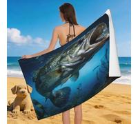 Leichong 3D Sea Bass Beach Towel Microfiber Soft Quick Dry for Adults, Wild Fish Bath Towel Lightweight Soft Absorbent for Travel Swimming Pool Sports, 75 x 150 cm