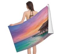 Leichong 3D Sea View Beach Towel Large Microfiber Soft Quick Dry for Adults, Sunset Sea View Bath Towel Lightweight Soft Absorbent for Travel Swimming Pool Sports, 180 x 90 cm