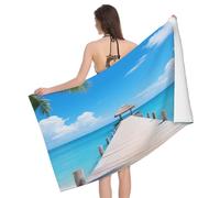 Leichong 3D Seaside Pier Beach Towel Large Microfiber Soft Quick Dry for Adults, Ocean Bath Towel Lightweight Soft Absorbent for Travel Swimming Pool Sports, 180 x 90 cm