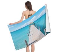 Leichong 3D Seaside Pier Beach Towel Large Microfiber Soft Quick Dry for Adults, Tropical Ocean Bath Towel Lightweight Soft Absorbent for Travel Swimming Pool Sports, 80 x 160 cm