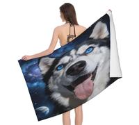 Leichong 3D Siberian Husky Beach Towel Large Microfiber Soft Quick Dry for Adults, Pet Dog Bath Towel Lightweight Soft Absorbent for Travel Swimming Pool Sports, 180 x 90 cm