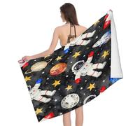 Leichong 3D Space Themed Beach Towel Large Microfiber Soft Quick Dry for Adults, Rocket Bath Towel Lightweight Soft Absorbent for Travel Swimming Pool Sports, 80 x 160 cm