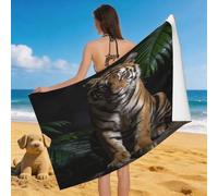 Leichong 3D Tiger Beach Towel Large Microfiber Soft Quick Dry for Adults, Wild Animal Theme Bath Towel Lightweight Soft Absorbent for Travel Swimming Pool Sports, 80 x 160 cm