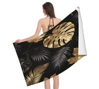 Leichong 3D Tropical Leaf Beach Towel Microfiber Soft Quick Dry for Adults, Golden Leaves Bath Towel Lightweight Soft Absorbent for Travel Swimming Pool Sports, 75 x 150 cm