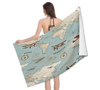 Leichong 3D Vintage Airplane Beach Towel Extra Large Microfiber Soft Quick Dry for Adults, Vintage Style Bath Towel Lightweight Soft Absorbent for Travel Swimming Pool Sports, 100 x 200 cm