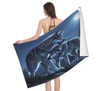 Leichong 3D Wolf Beach Towel Large Microfiber Soft Quick Dry for Adults, Couple Wolf Bath Towel Lightweight Soft Absorbent for Travel Swimming Pool Sports, 80 x 160 cm