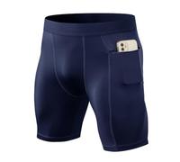 LEICHR 1/3 Pack Men's Compression Shorts Zip Pockets Performance Athletic Shorts Gym Shorts with Pockets 8" 9" Inseam, 1 Pcs #Navy Blue#07, XX-Large