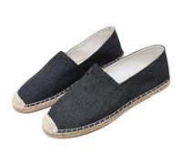 Leichtrit Canvas Espadrille Shoes for Men,Men's Flat Espadrilles,Mens Slip On Flat Canvas Deck Boat Shoes,Wear Resistant,Shock Absorbing,for Walking,Playing at The Beach,Shopping Black